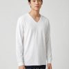 Áo giữ nhiệt nam Nhật Bản cổ tim loại mỏng màu trắng 00 WHITE