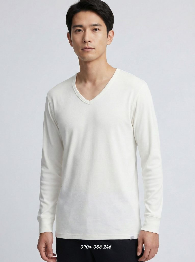 Áo giữ nhiệt nam Nhật Bản cổ tim loại dày vừa Extra Warm màu trắng 00 WHITE